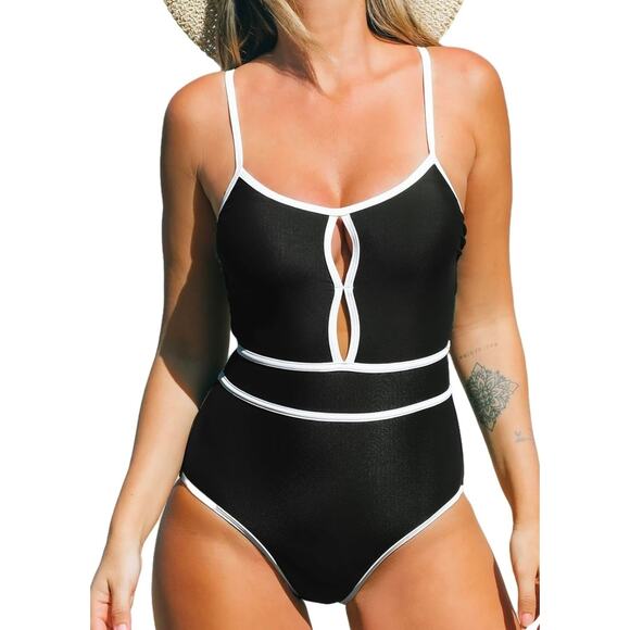 Cupshe Other - Cupshe Scoop Neck Keyhole Cutout Color Block Swimsuit Size L NWT